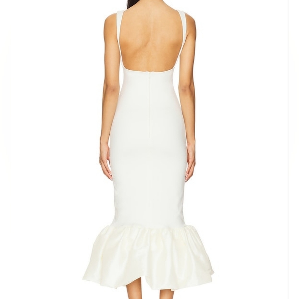 DELFI Xena Dress In Cream | Chic Cream Midi Dress with Flounce/Ruffle Hem - Picture 3 of 4